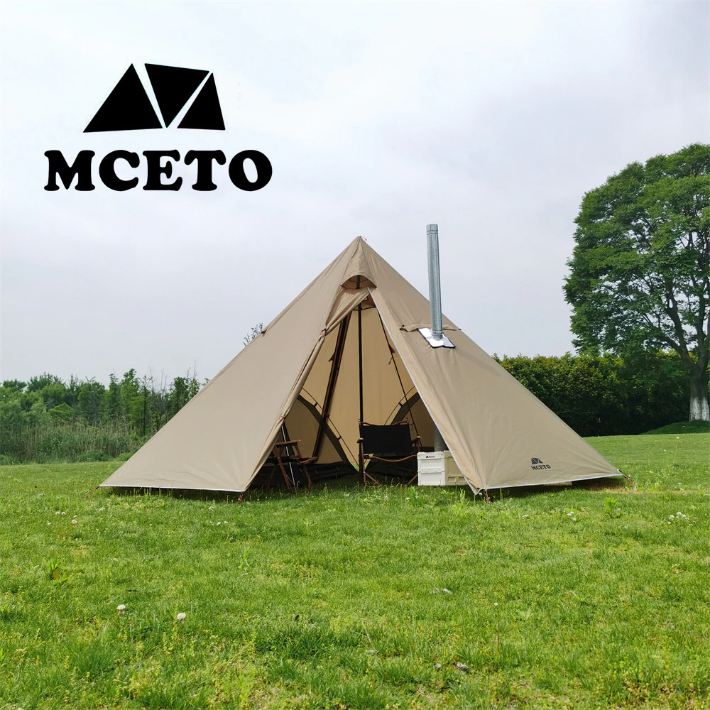 Cheap Goat Tents MCETO 5 8 Pessons Octagonal Camping Pyramid Tent with Chimney Hole Large Space Picnic Travel Family Party Tent Outdoor Shelter   